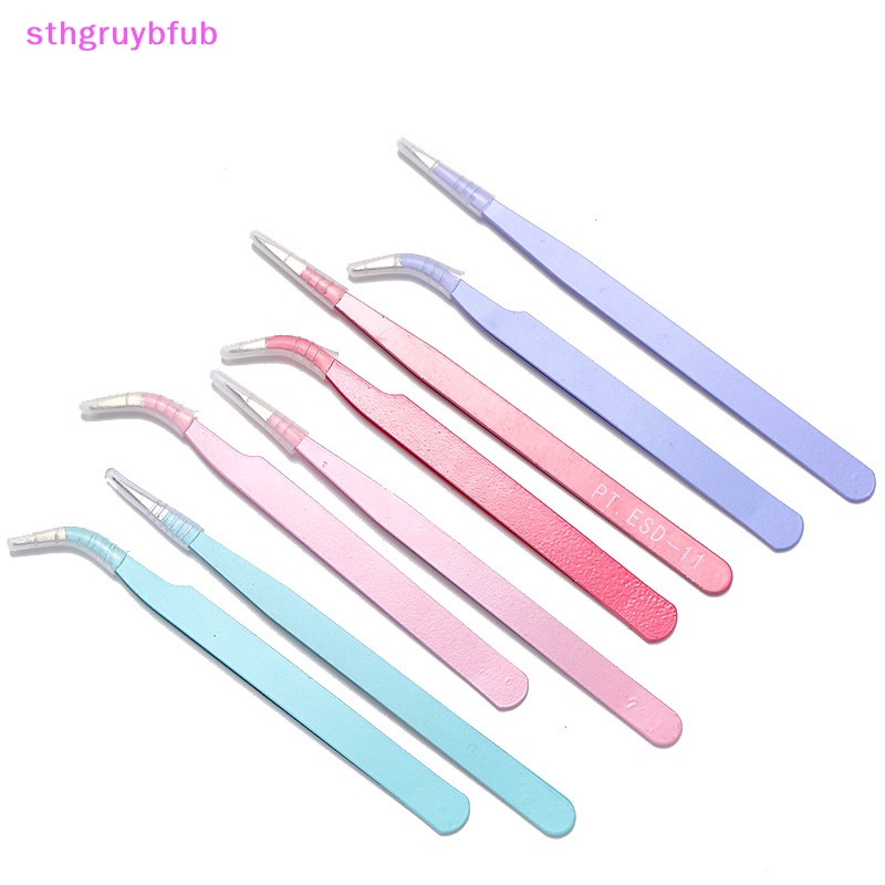 Sthb 1 bộ nhíp thẳng cong màu fr nail art sticker rhinestones picking tool trang điểm eyelash diy tweezer tool vn