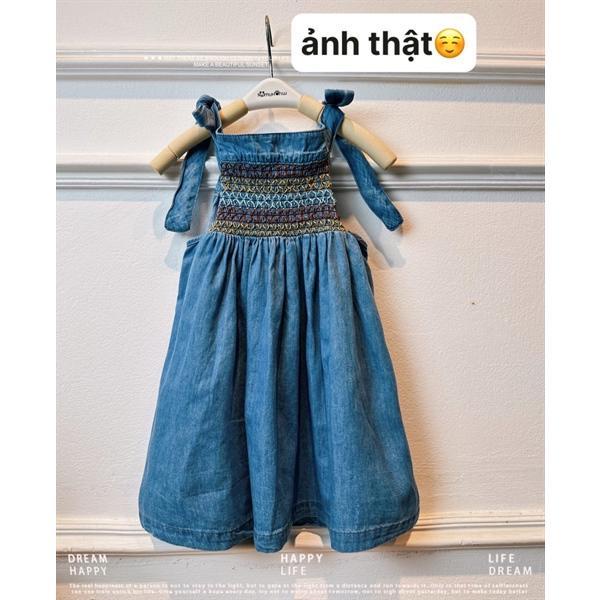 Đầm dây jeans smock  ngực