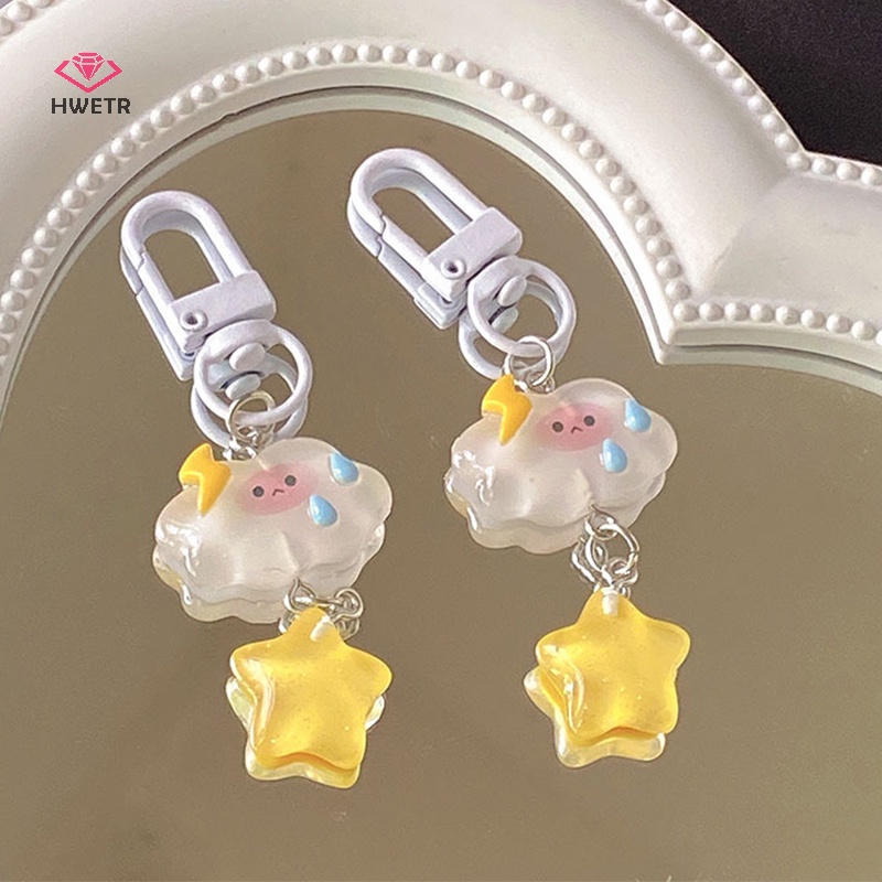 Hwetr phim hoạt hình dễ thương cloud star keychain pentagram key chain cho bé gái trang trí trẻ em vòng chìa khóa trang sức mới