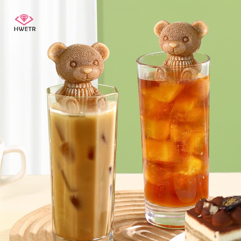 Hwetr khuôn làm đá hình gấu dễ thương chống bắn tung tóe và dễ rơi cho tủ lạnh có hộp đựng khay làm đá hình gấu dễ thương mới