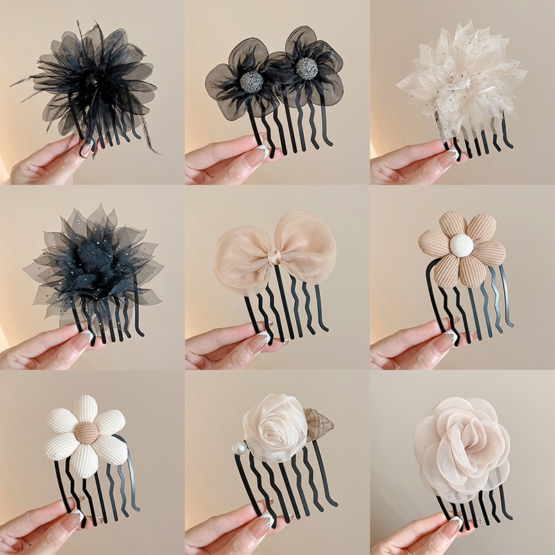 Haircomb hoa ngọc trai lược cài tóc của phụ nữ thìa lưng mới phân loại tóc phía trước bang chèn lược dễ thương mũ đội đầu kẹp tóc