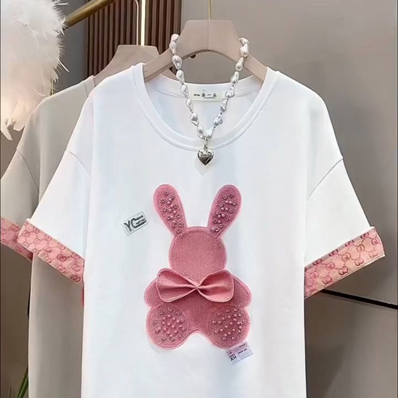 Summer cartoon short-sleeved t-shirt loose 2023 plus size women's top