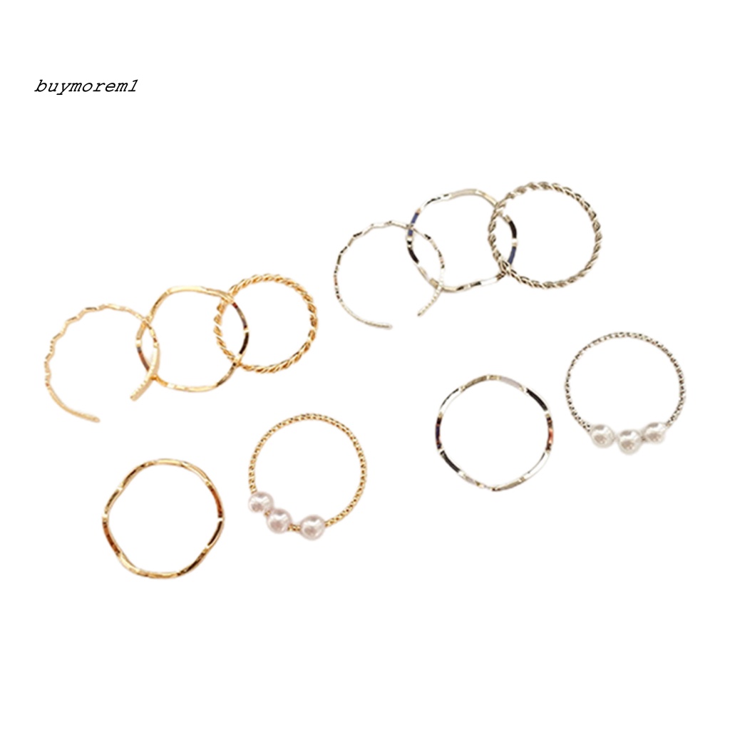 Muam 5 cái nhẫn nữ ngón tay trang sức thời trang giả ngọc trai nhẫn hình cong bộ mạ