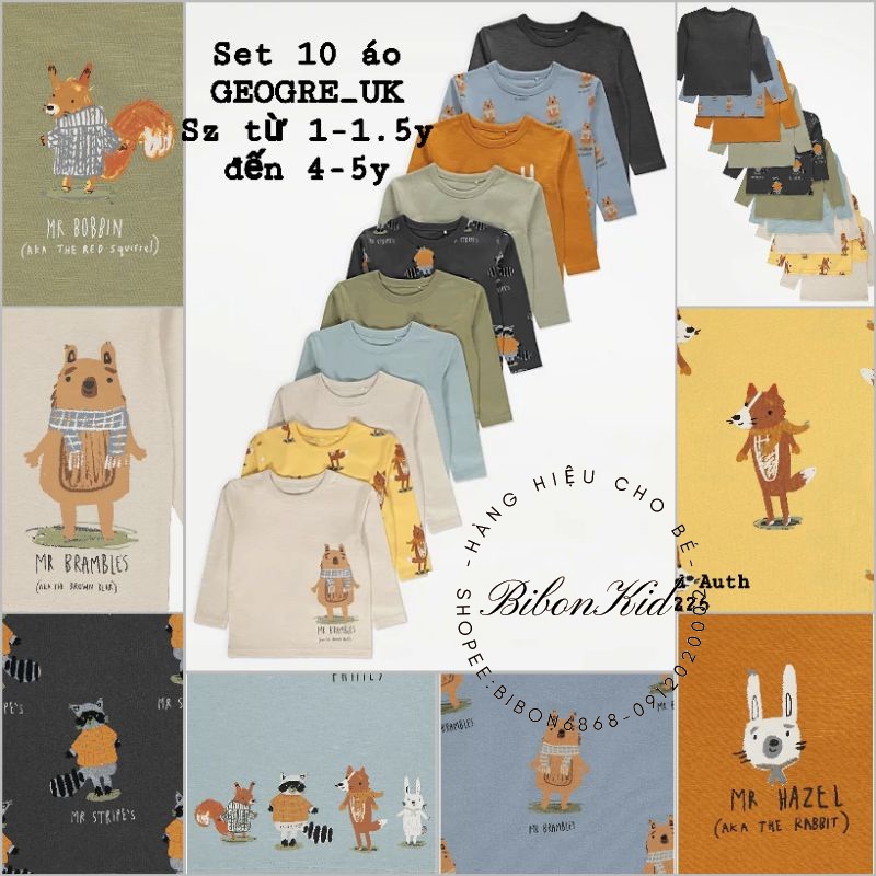 Set 10 áo cotton săn sale GEOGRE_UK từ 1-1.5y đến 3-4y
