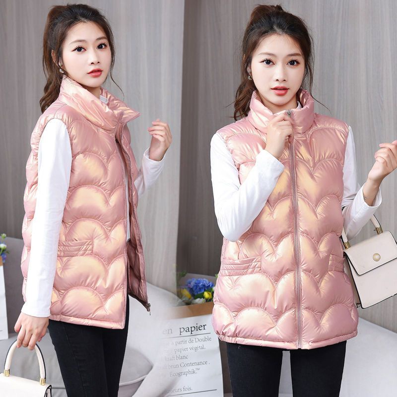 Thu đông phong cách mới áo khoác nữ bóng bẩy dùng một lần áo vest nữ không thấm nước phiên bản hàn quốc hợp thời trang áo ghi lê cotton áo vest nhiệt