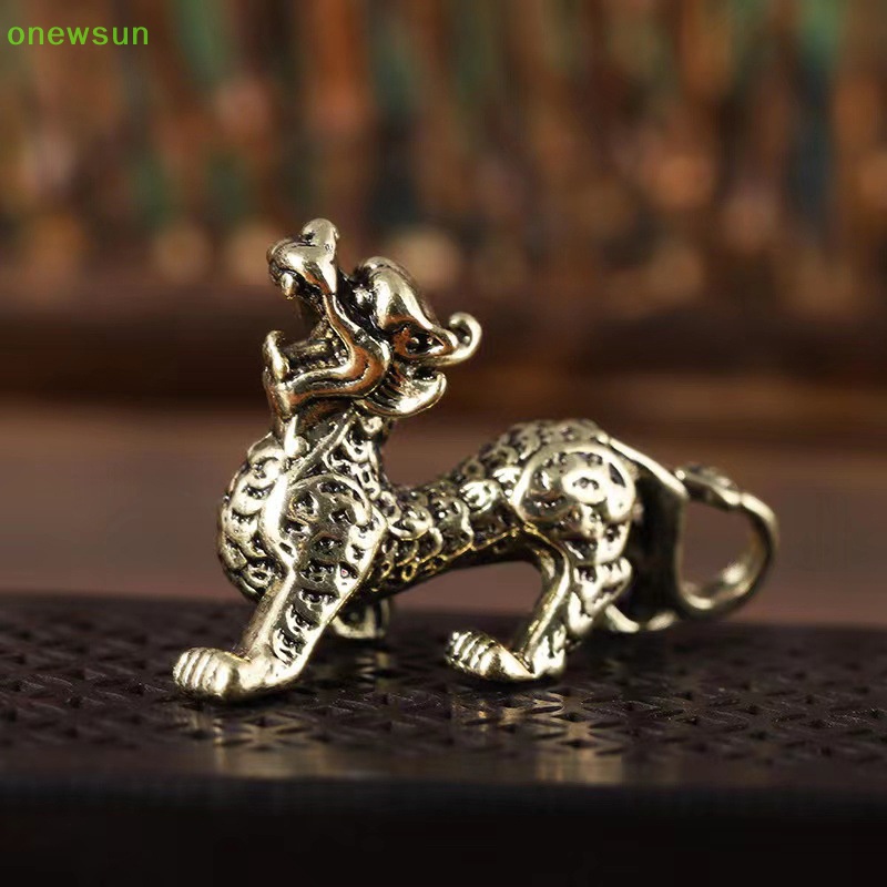 Onewsun 1pc tượng tượng nhỏ sự giàu có đồng thau trang trí thịnh vượng phong cách trung quốc trang trí qilin rồng may mắn động vật phong thủy cổ điển mới