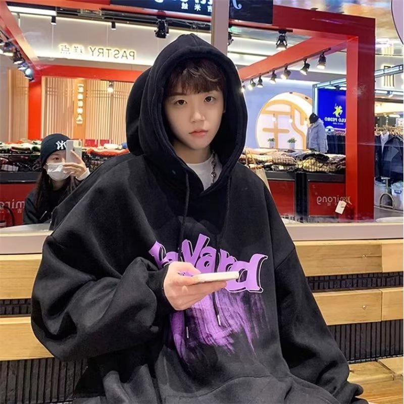 Có size lớn M-5xl Áo hoodie dáng rộng lót cotton 100% hai lớp có mũ trùm thời trang cho unisex Graffiti chữ in