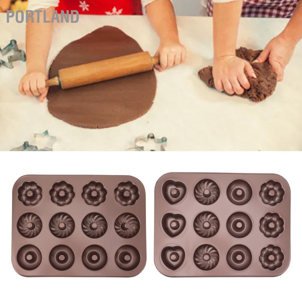 Portland Khuôn nướng bánh Donut 12 khoang Mẫu Bakeware làm bằng thép carbon rán cho lò