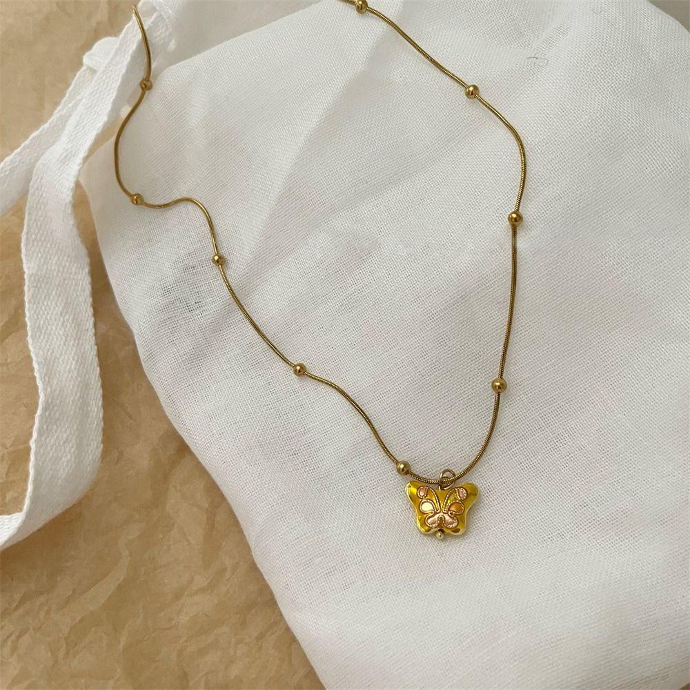 Vòng Cổ Choker Tráng Men Hình Bướm Nhiều Màu Phong Cách Pháp Cổ Điển Tinh Tế Cho Nữ