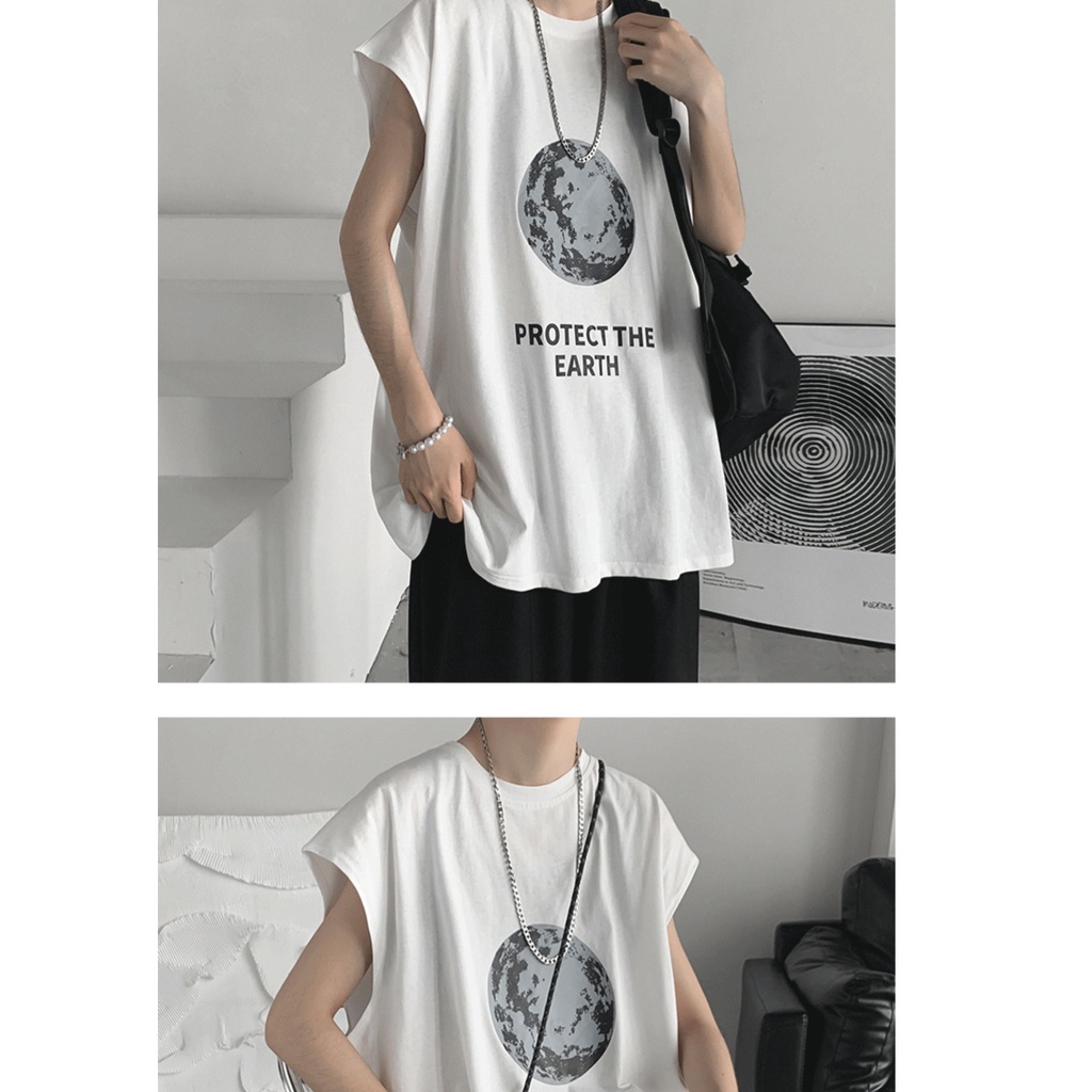Áo Thun Sát Nách Cổ Tròn In Chữ Phong Cách hip hop Hàn Quốc Thời Trang Cho Nam size M-5XL