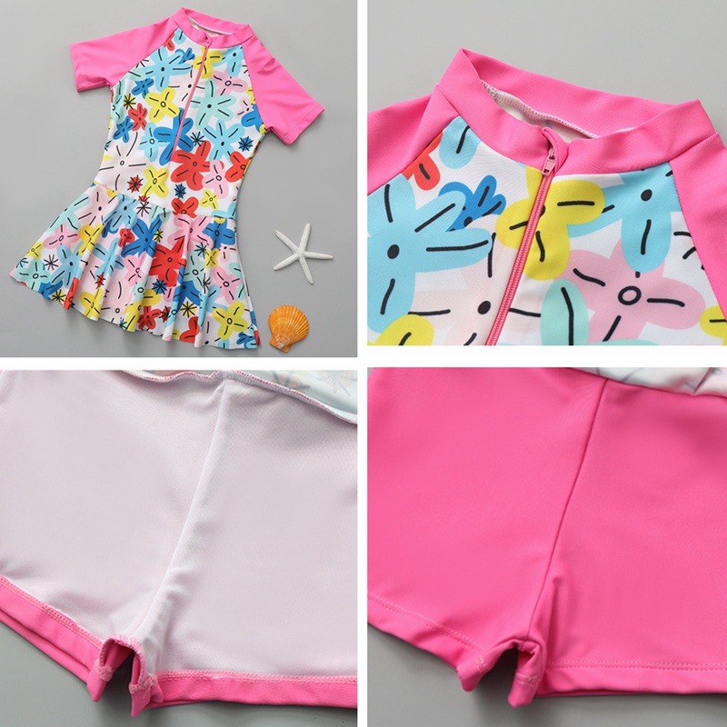 Bộ Đồ Bơi Liền Thân Ngắn Tay In Họa Tiết Thời Trang Dành Cho Bé Gái