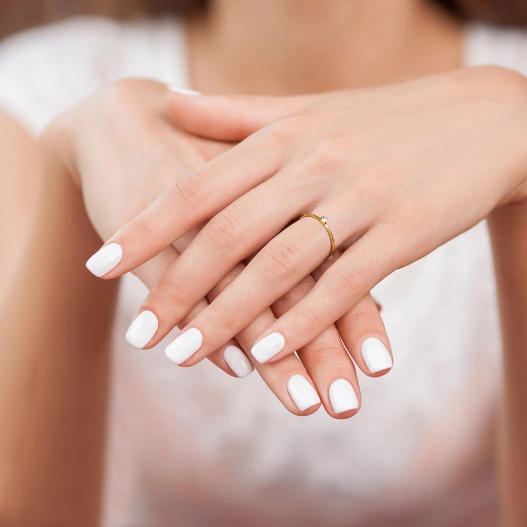 Nhẫn Đính Hôn Bằng Thép Không Gỉ Mạ Vàng 14K Đính Đá Zircon Đơn Giản Dành Cho Nữ