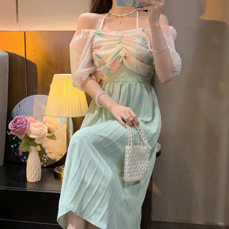Đầm Chiffon Dáng Chữ A Tay Ngắn Dáng Ôm Màu Nhuộm Kiểu Pháp Thời Trang 2023 Cho Nữ