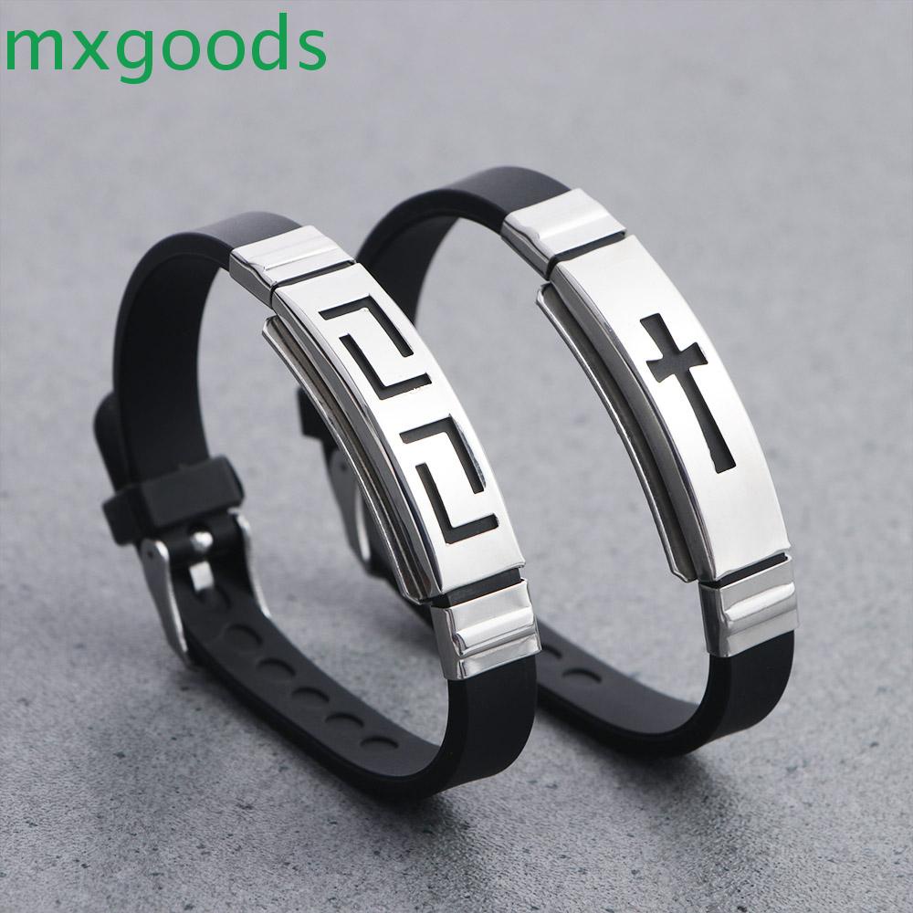 Vòng Tay Silicon Mặt Thánh Giá Bằng Thép Không Gỉ Phong Cách Hip Hop Thời Trang