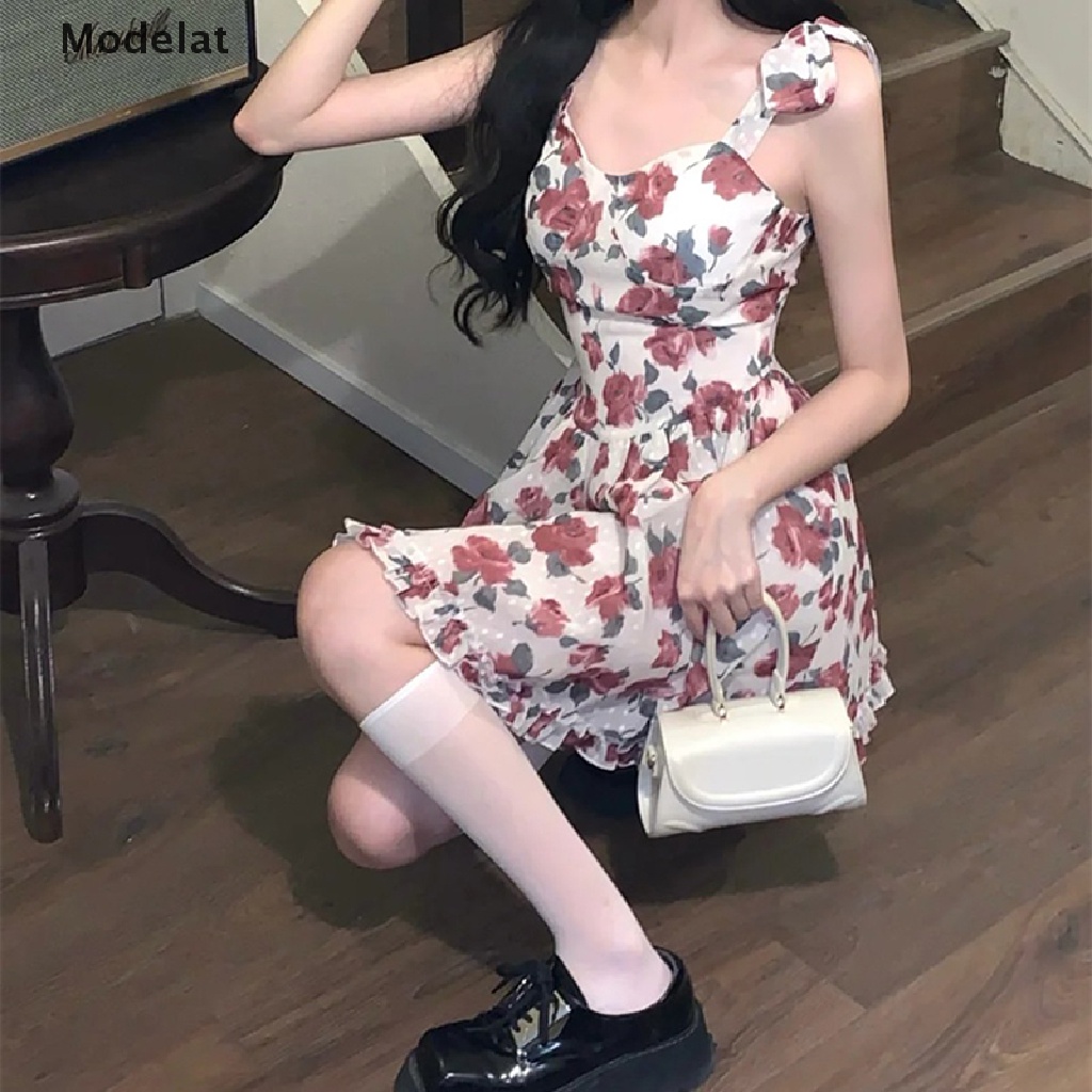 Đầm ngắn GJCUTE MFC WTD dáng chữ A không tay in hoa hồng ngọt ngào thời trang dự tiệc ngày lễ cho nữ