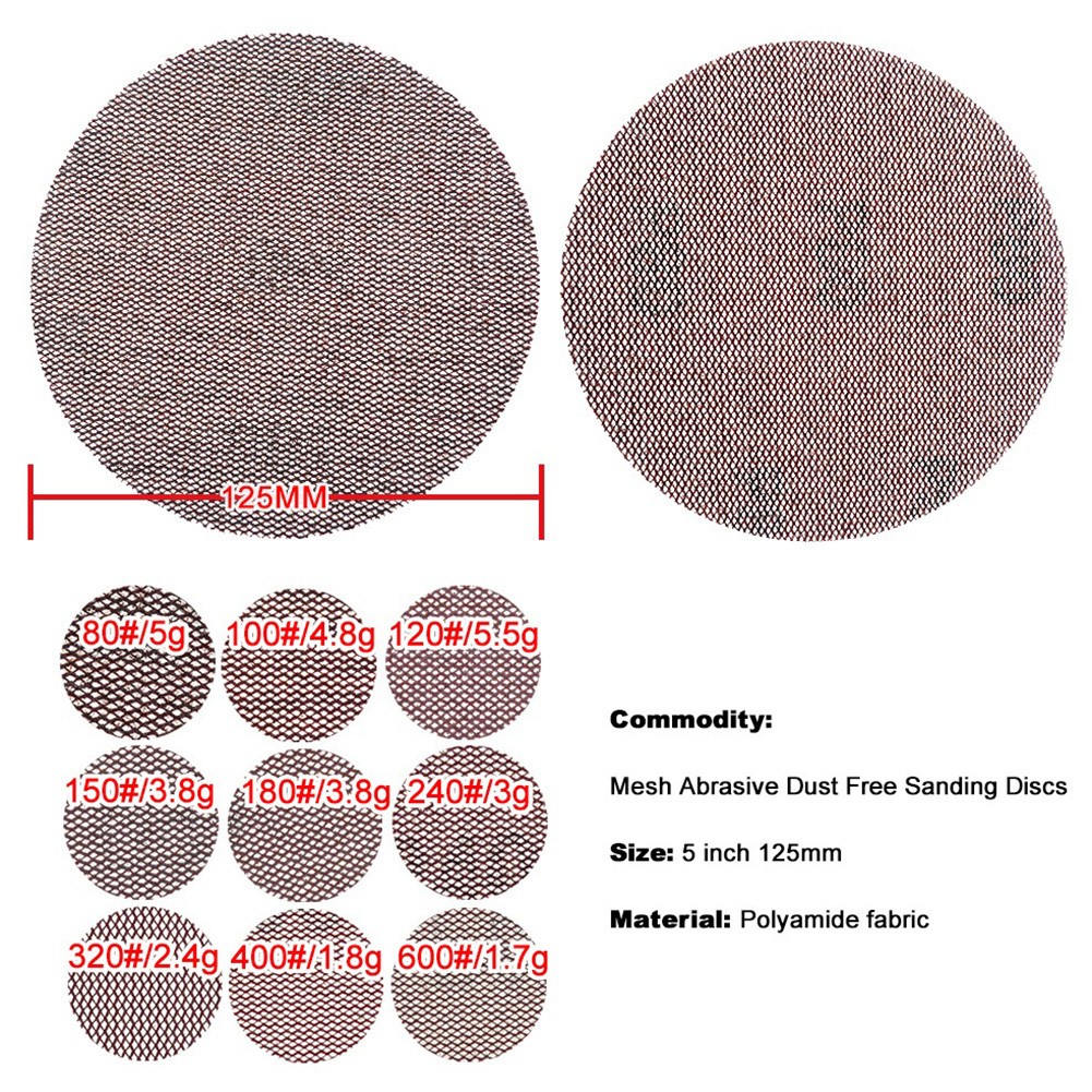 Set 10 Tấm Giấy Nhám 5 Inch 80-600 Grit