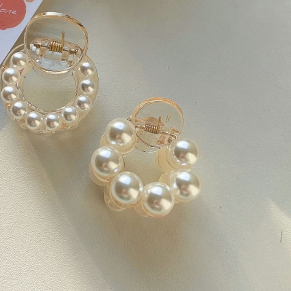 Kẹp Tóc Càng Cua Mini Bằng Acrylic Trong Suốt Đính Ngọc Trai Đơn Giản Đa Năng Cho Nữ