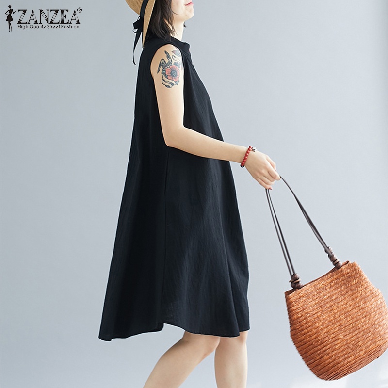 Đầm ZANZEA dáng chữ A không tay cổ đứng thời trang nữ tính