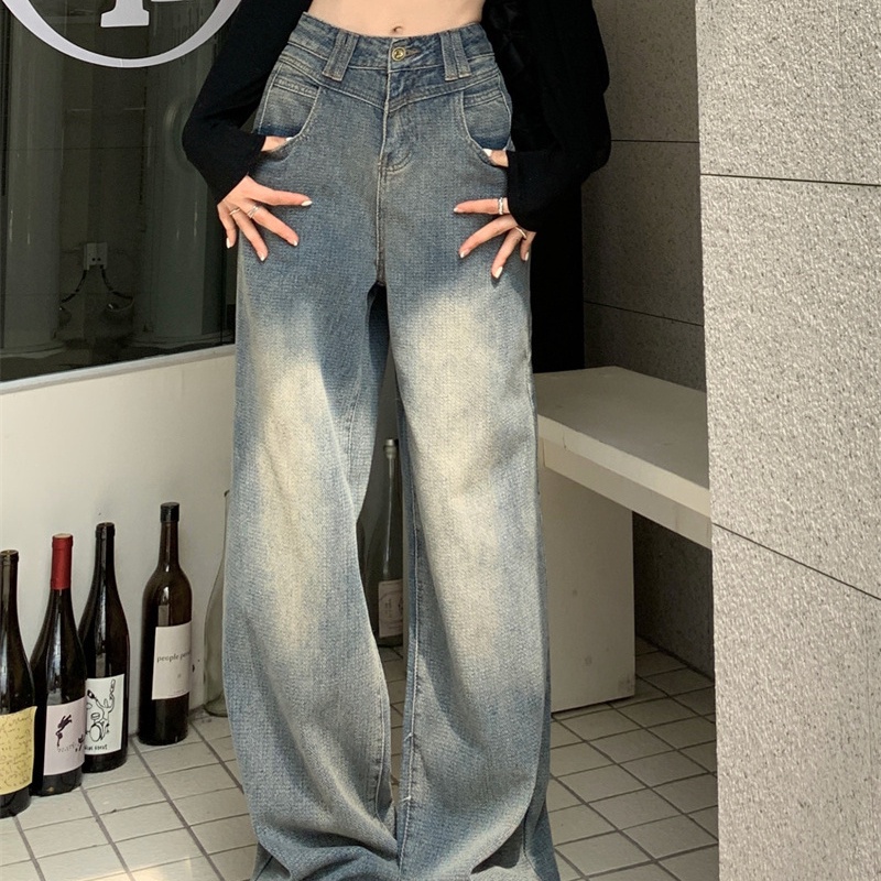 COZOK Quần Jean Ống Rộng Lưng Cao Kiểu Dáng Vintage Hợp Thời Trang