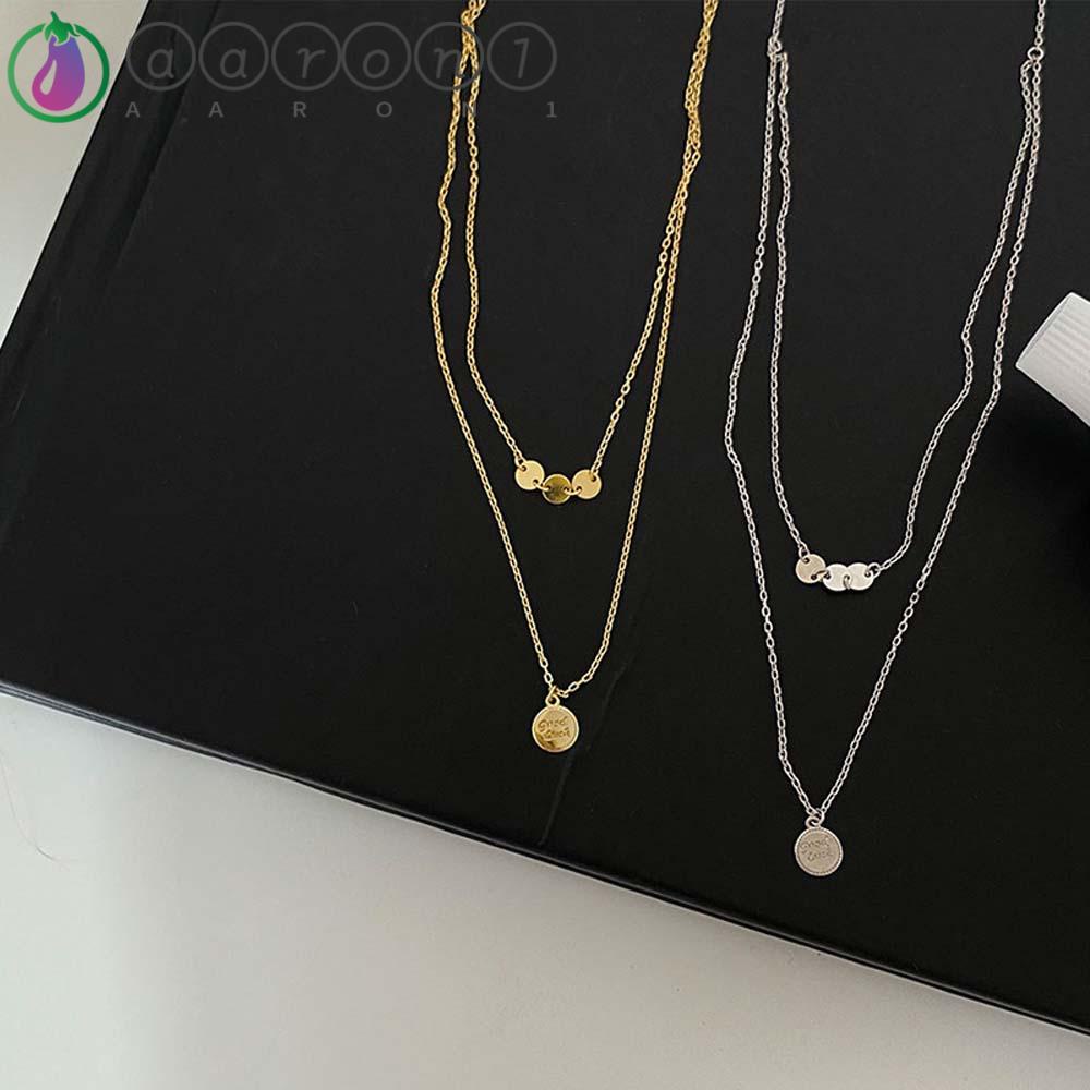 Aaron1 Vòng Cổ Mặt Đĩa Tròn Bằng Đồng Đơn Giản Thanh Lịch May Mắn Hàn Quốc Hai Lớp Thời Trang Cho Nữ