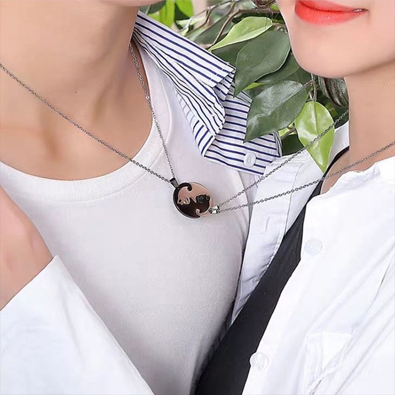 Dây Chuyền Đôi Mặt Hình Mèo Dễ Thương HSU