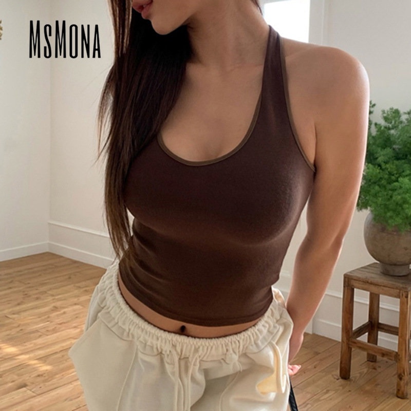 Áo Tank Top Hai Dây Cổ Chữ U Màu Tương Phản Thời Trang 2023 Quyến Rũ Cho Nữ