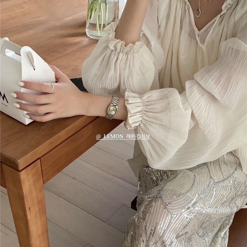 Bộ Áo Dáng Rộng Xếp Ly Đính Kim Sa + Chân Váy Yếm Bên Trong Thời Trang Hàn Quốc 202