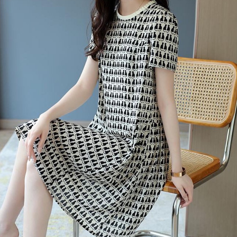 Đầm Chiffon Tay Ngắn Dáng Rộng In Họa Tiết Đơn Giản Thời Trang Mùa Hè 2023 Phong Cách Hàn Quốc