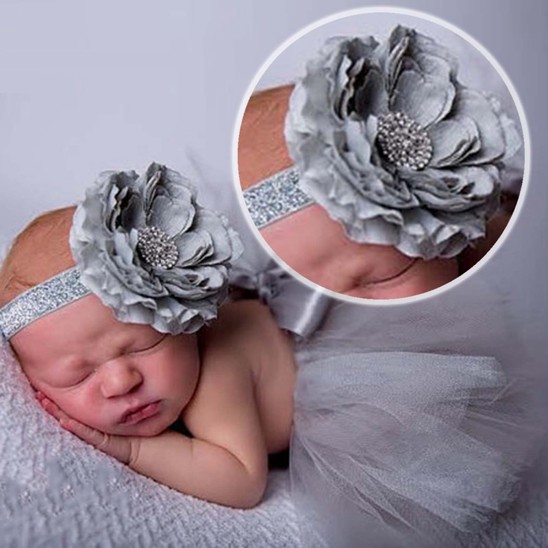Bộ Chân Váy Tutu + Băng Đô Voan Phối Ren Hoa Làm Phụ Kiện Chụp Ảnh Cho Bé Gái Sơ Sinh