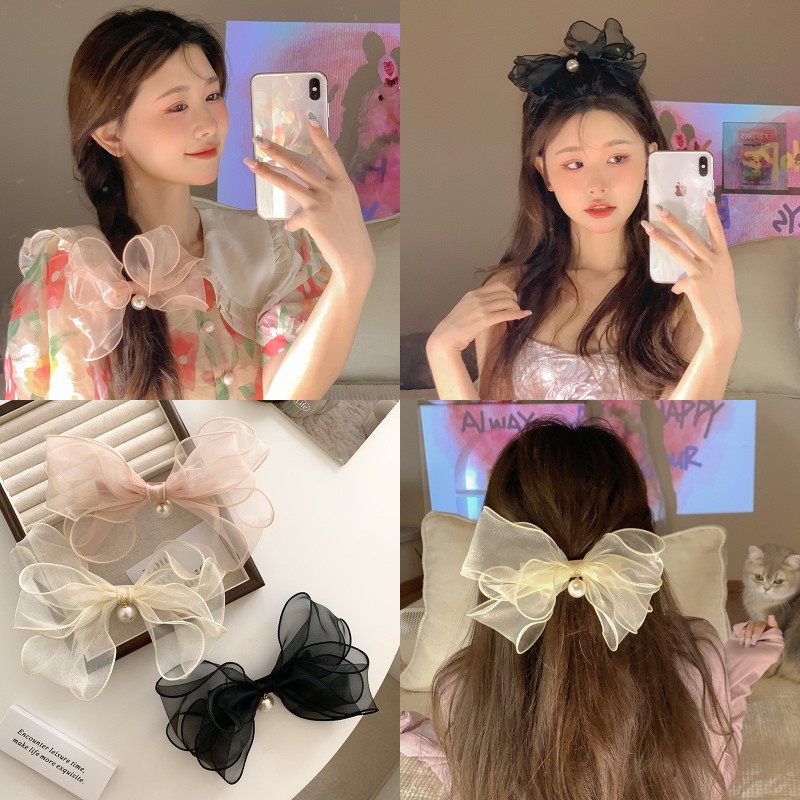 Kẹp Tóc Hình Nơ Phối Lưới Dễ Thương Phong Cách Hàn Quốc 2023