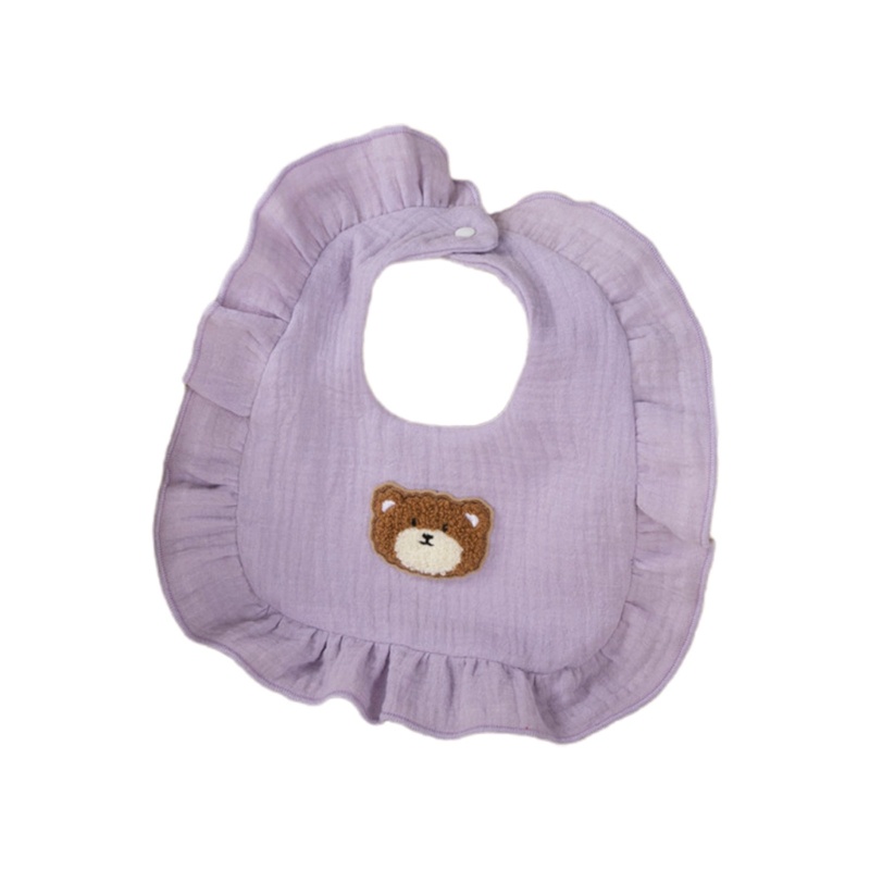 Yếm Ăn Vải Dày Hai Lớp Thêu Gấu Bông May Vá Cho Trẻ Sơ Sinh