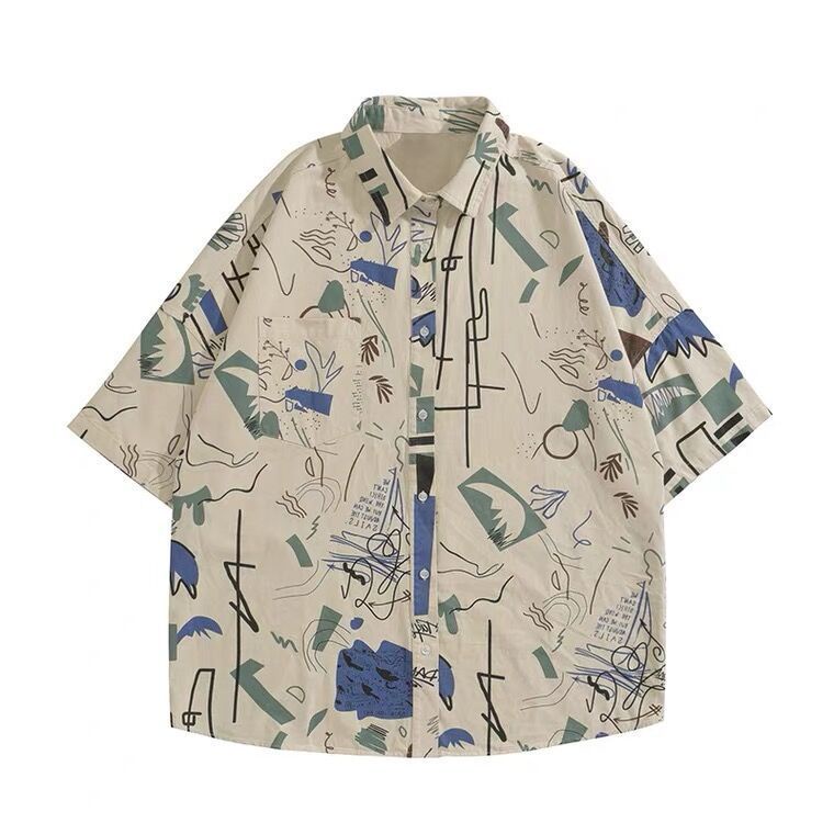 Áo Sơ Mi Tay Ngắn In Họa Tiết Graffiti Phong Cách Đường Phố Hip Hop Mỹ Thời Trang Mùa Hè Cho Nam