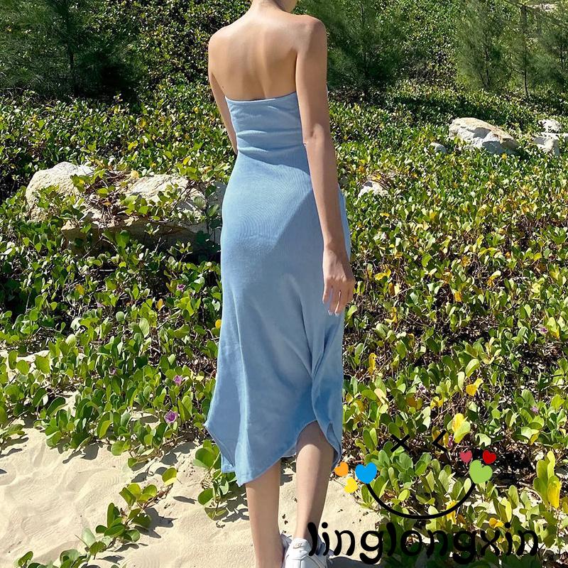 Đầm Dài 2 Dây Dáng Ôm Màu Sắc Đơn Giản Thanh Lịch Dành Cho Nữ Đi Biển