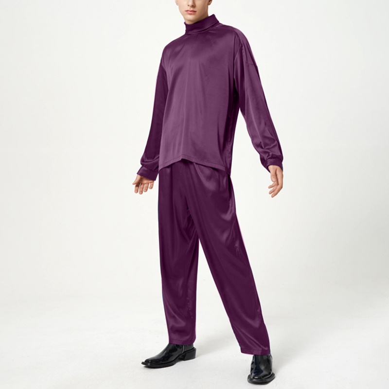 INCERUN Bộ Áo Vải Satin Cổ Cao Dáng Rộng + Quần Dài Thiết Kế Đơn Giản Cá Tính