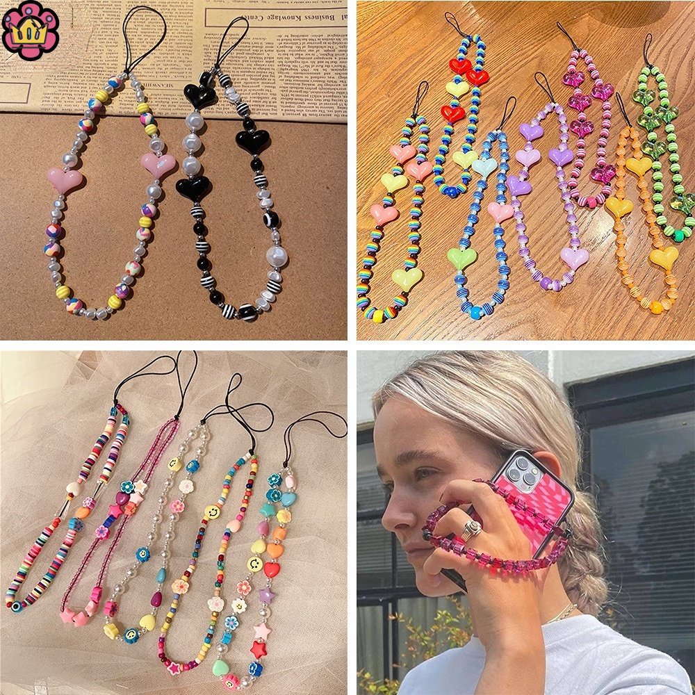 Mới Dây Đeo Điện Thoại acrylic Đính Hạt Ngọc Trai Mặt Cười Phong Cách Bohemian Hàn Quốc JP5VN