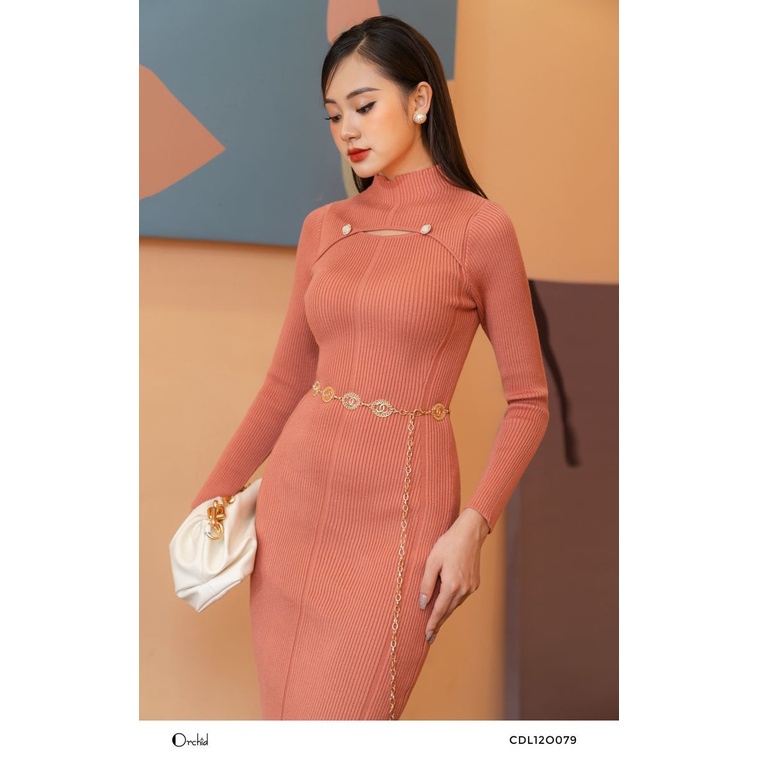 Đầm Len Dệt Kim công sở dài tay, dáng ôm, chất liệu vải len cao cấp - Orchid CDL12O079