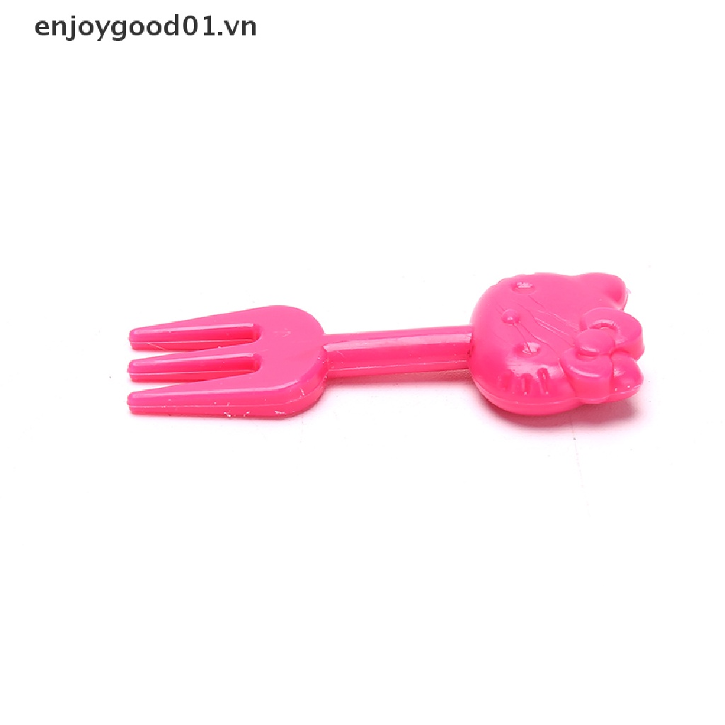 Set 10 Nĩa Ăn Trái Cây Hình Mèo Hoạt Hình Mini Cho Trẻ Em