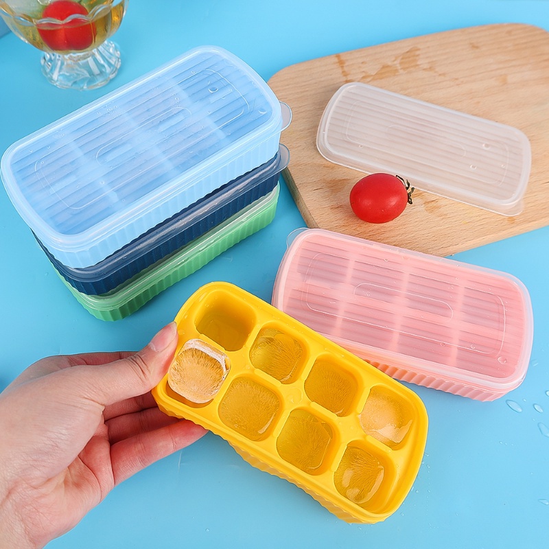 Khuôn Làm Đá 8 Ngăn Bằng Silicone Có Nắp Tháo Rời Được