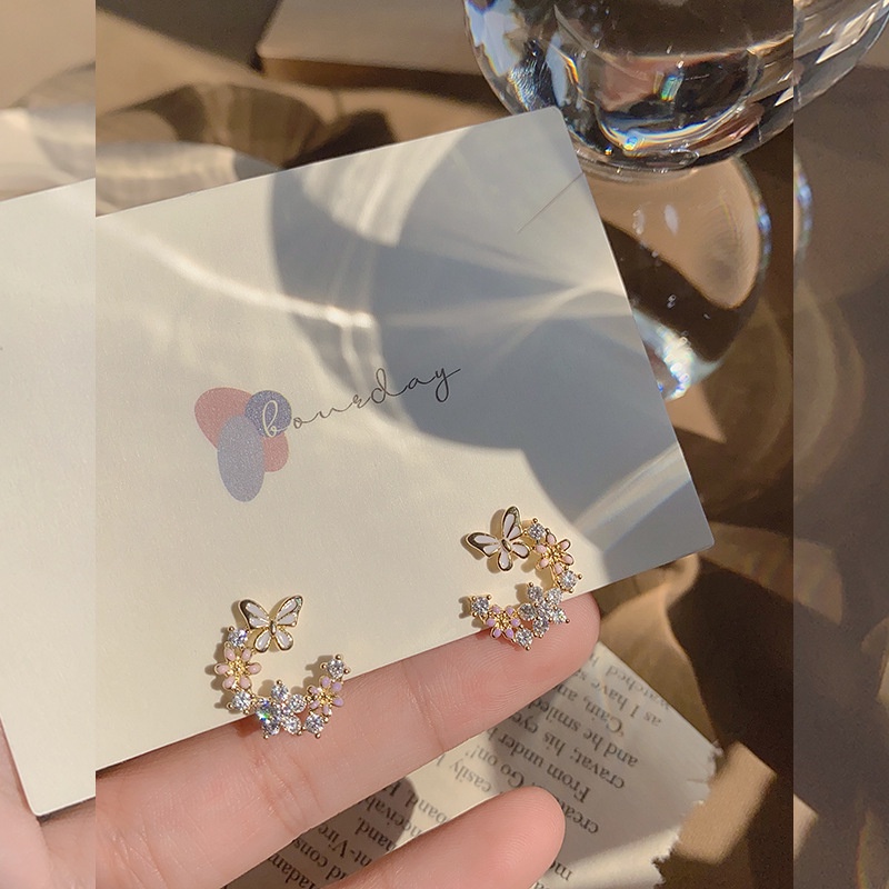 Khuyên tai Ahellogirl mạ bạc 925 đính đá zircon phong cách Hàn Quốc dễ thương