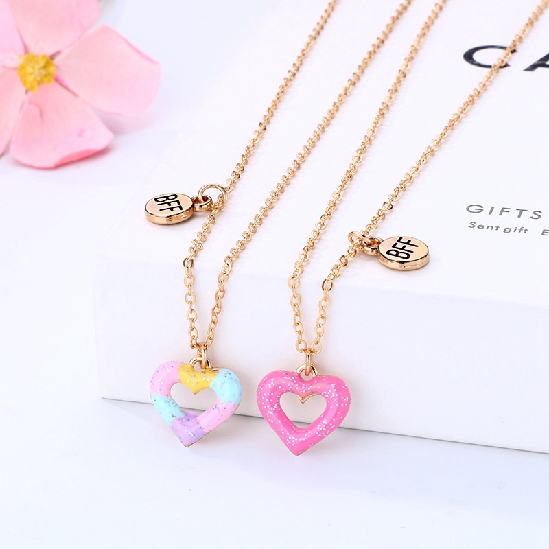 Set 2 Dây Chuyền Tình Bạn Mặt Hình Trái Tim Nhiều Màu