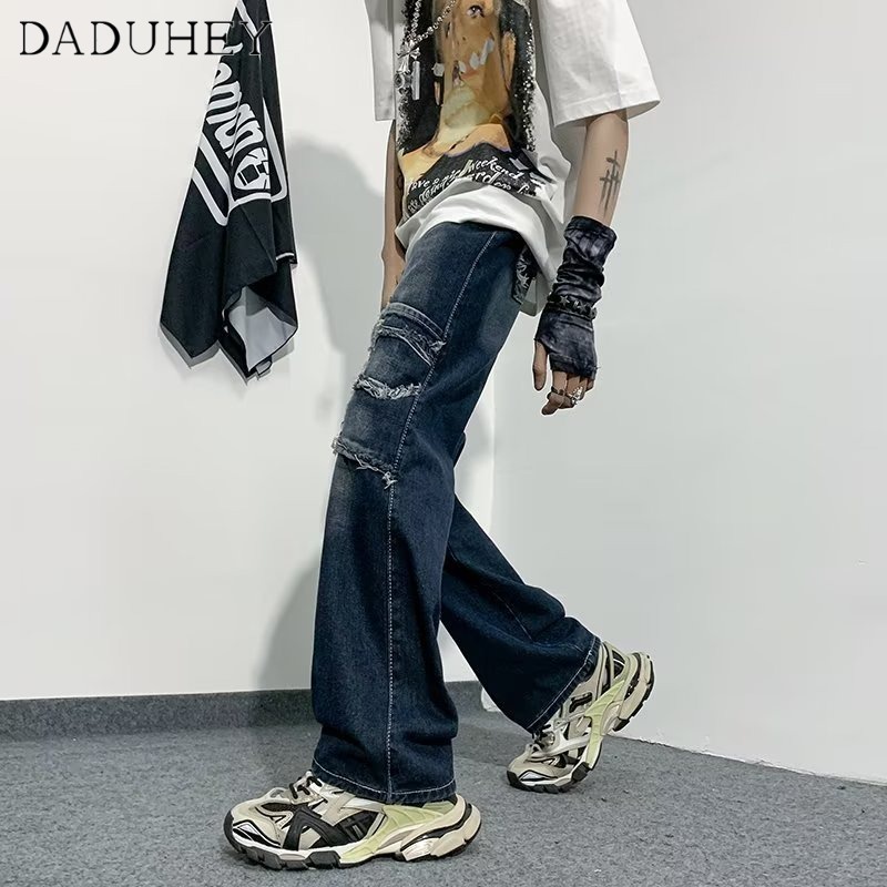 DaDuHey Men's American Retro High Street Oversize Trendy Jeans 2023 New Ins Fashion Brand Loose Straight Pants