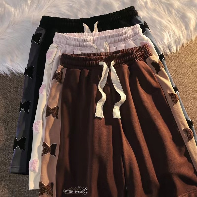 Quần Short Thể Thao Rút Dây Dáng Rộng Thêu Hình Bướm Kiểu Hàn Quốc Thời Trang Mùa Hè