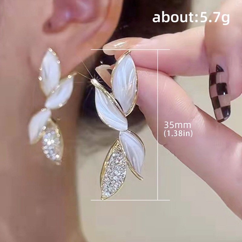 Bông Tai Hình Hoa Lá Đính Đá Zircon Màu Vàng Thời Trang Phong Cách Hàn Quốc Cho Nữ