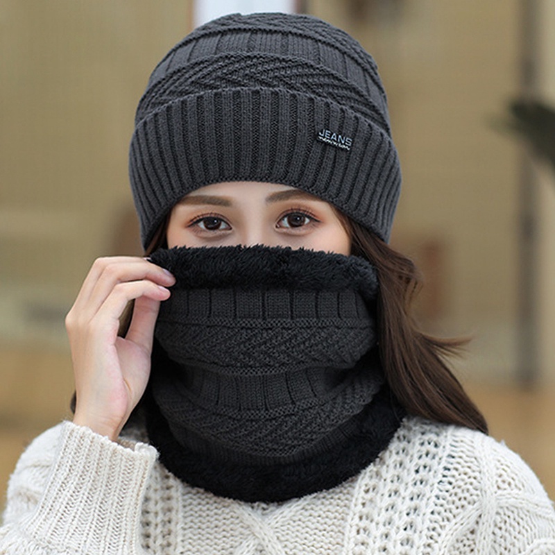 Mũ Len Kèm Khăn Choàng Cổ Giữ Ấm Thời Trang Cho Nữ