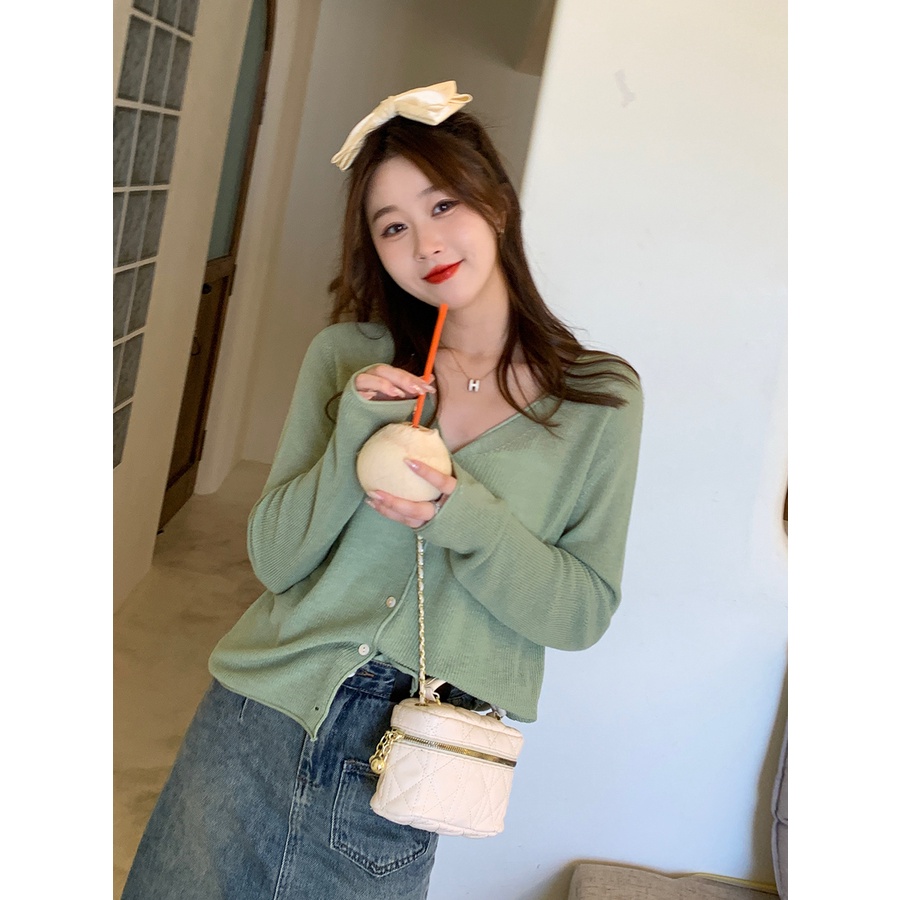 Áo Cardigan Dệt Kim Tay Dài Dáng Rộng Cổ Chữ V Thiết Kế Mới Cho Phái Nữ