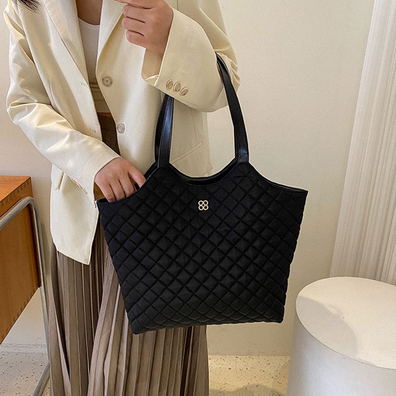 Túi tote Sức Chứa Lớn Màu Trơn Họa Tiết Hình Thoi Hợp Thời Trang Mới Cho Nữ