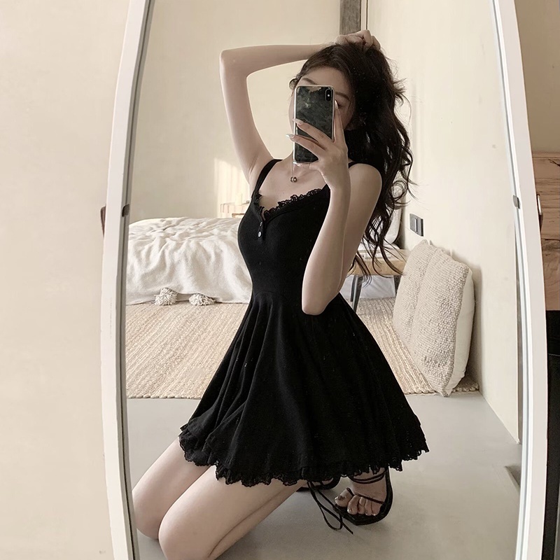 COZOK Đầm Không Tay Phối Ren Quyến Rũ Thời Trang Dành Cho Nữ