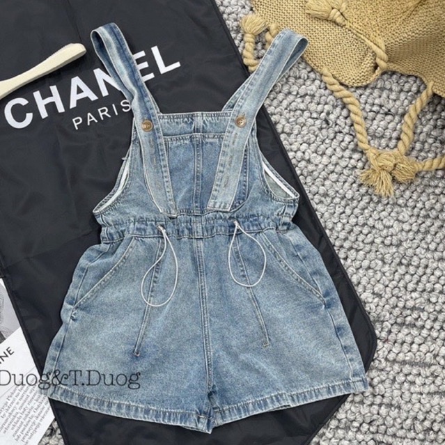 Yếm jean rút hai bên màu xanh jean , Yếm váy jean dây rút phong cách hàn quốc LY alohashop91