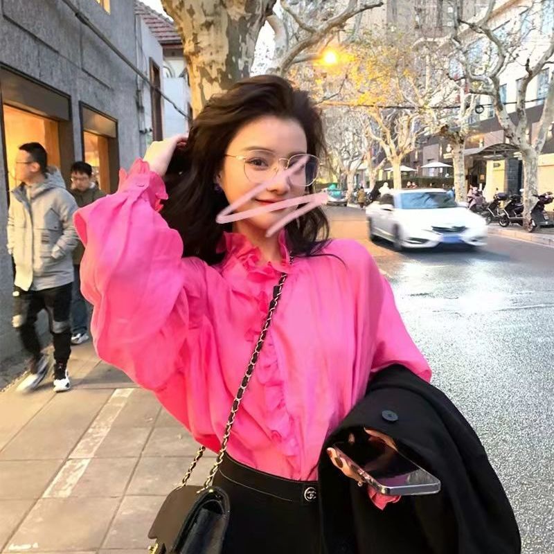 Áo Sơ Mi chiffon Dài Tay Họa Tiết Hoa Phong Cách Pháp