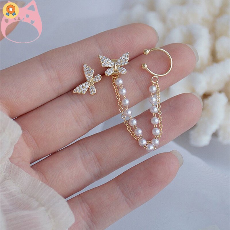 Bông Tai Dây Xích Hình Bướm Bằng Kim Loại Phong Cách Hàn Quốc Thanh Lịch Thời Trang Cho Nữ HGF HYJP2